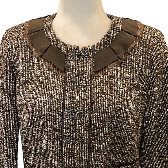 Talbots Collection Brown Tweed Italian Fabric Cropped Blazer - 8 - Picture 3 of 12